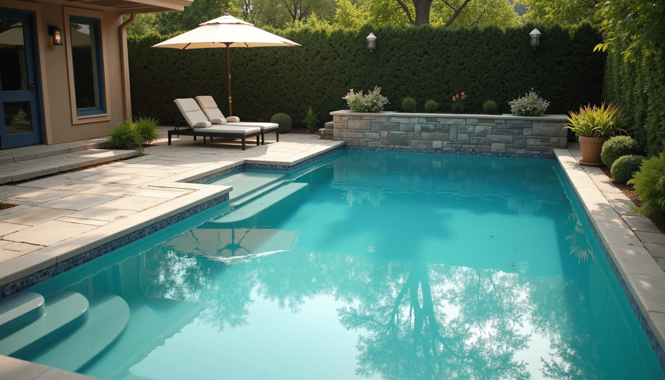 Backyard pool renovation with new tiles and decking