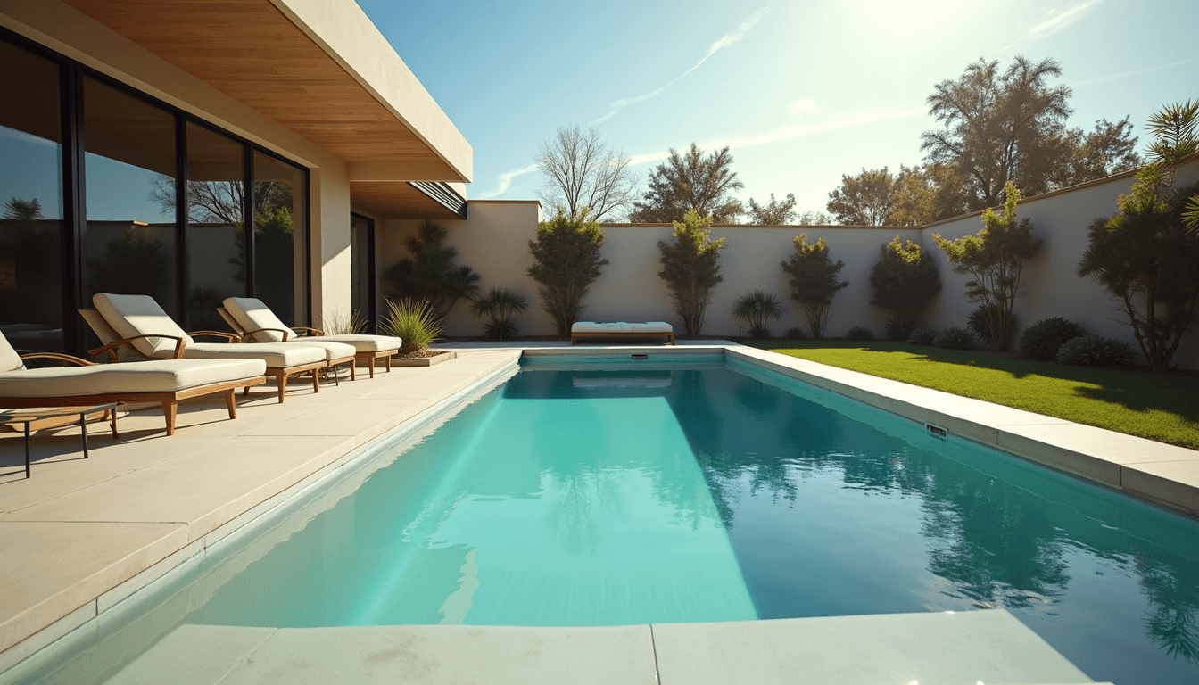 Modern backyard pool construction in progress