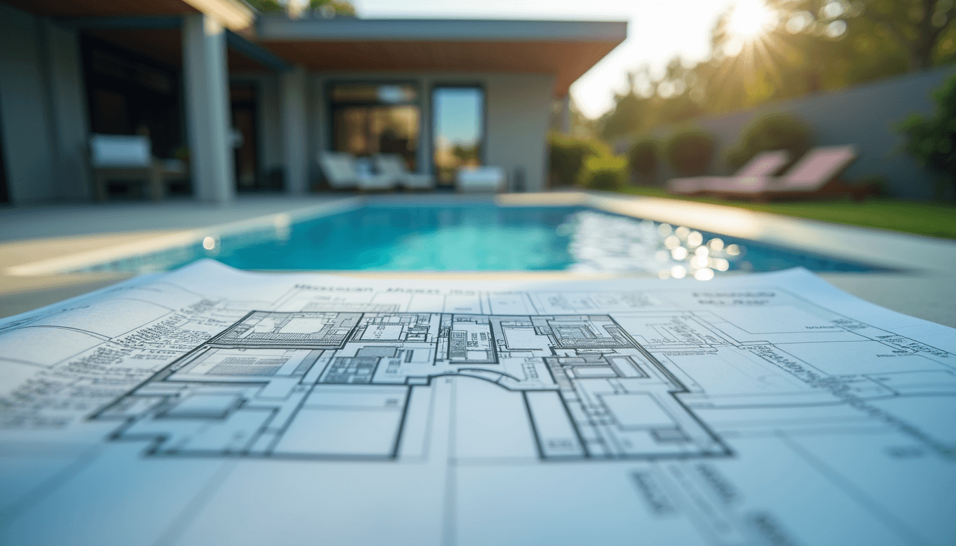 Pool design plans and 3D model visualization