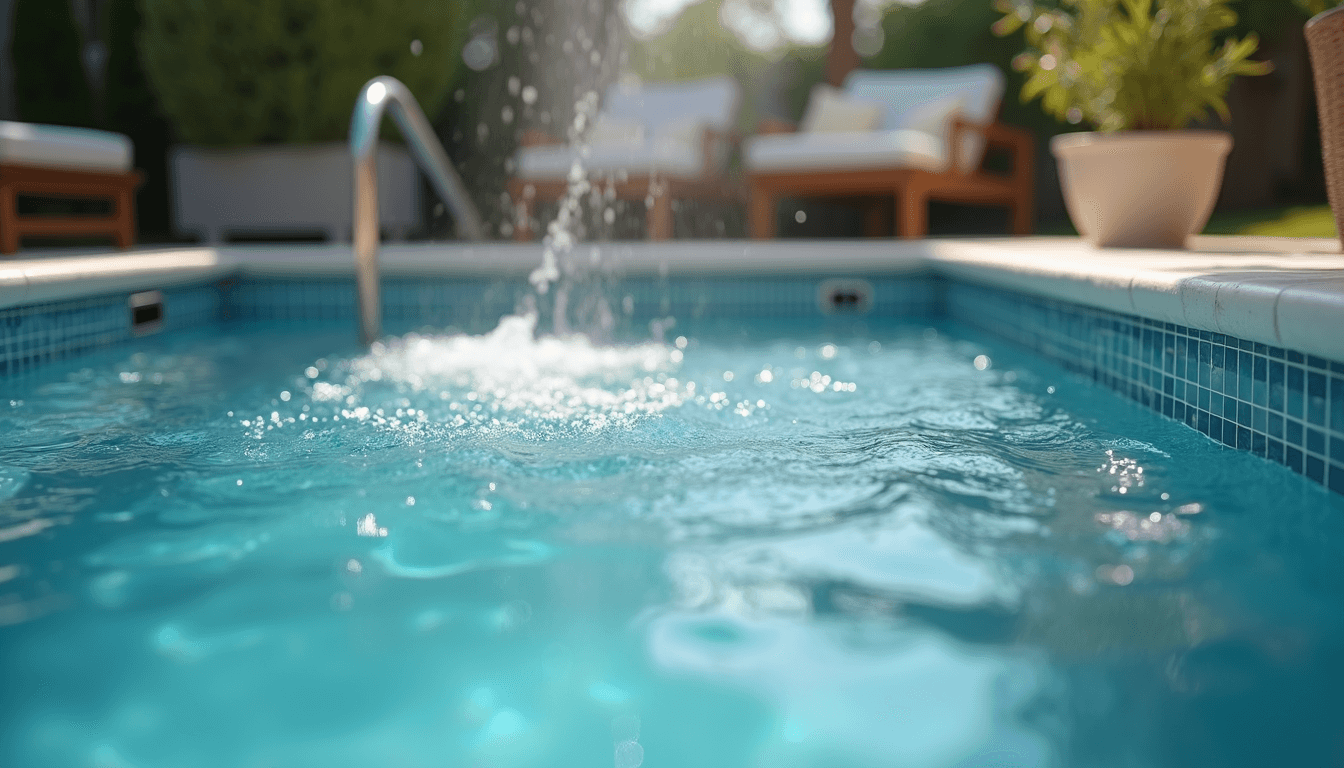 Pool jets and spa seating installation close-up
