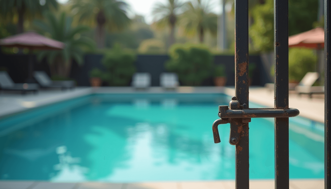 Pool fence and gate with latch