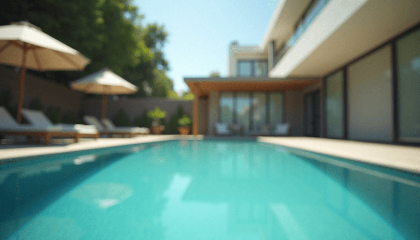 Modern backyard pool with clear water